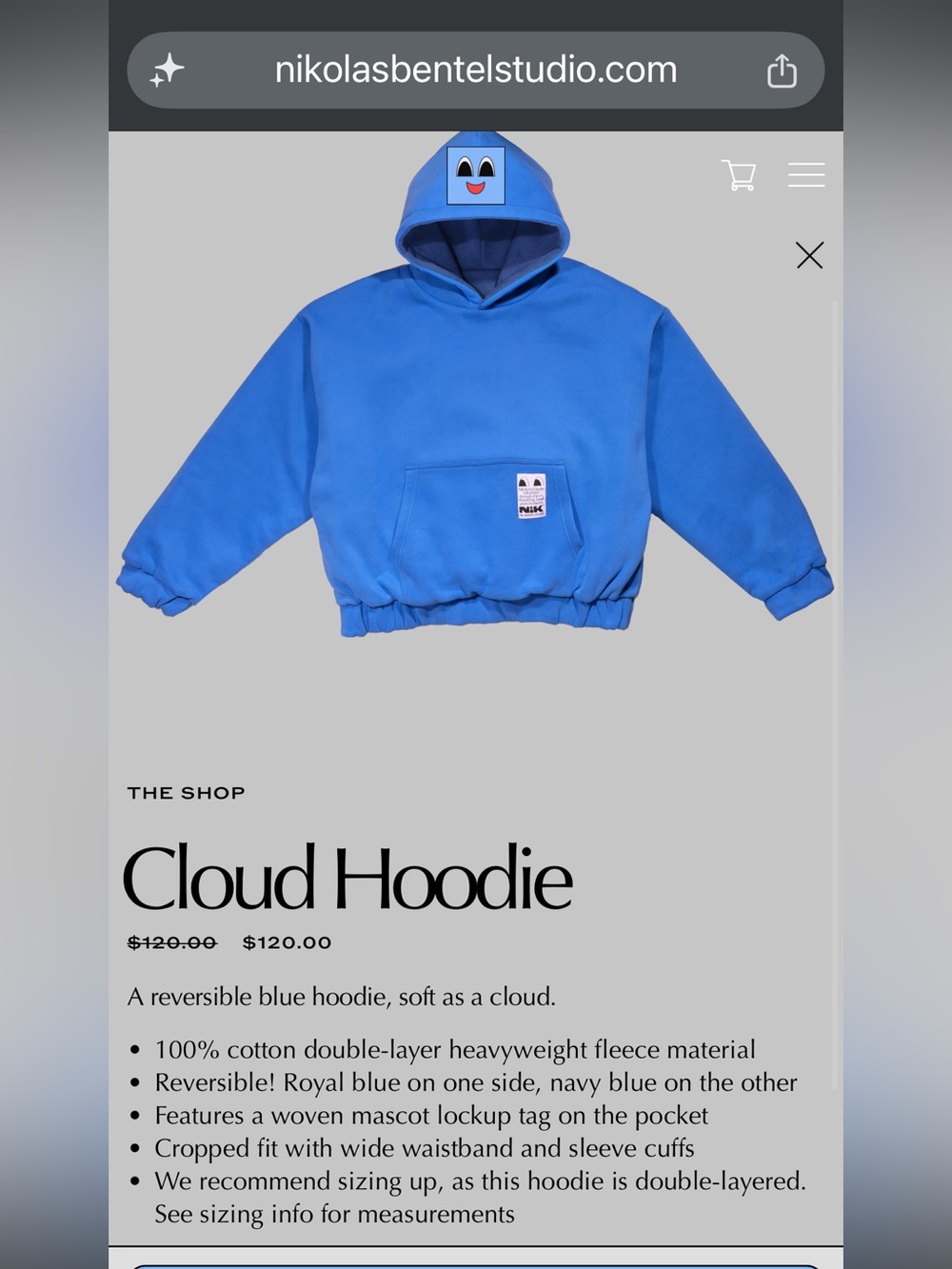 NIK Bentel Reversible Blue Cloud Hoodie - Picture 3 of 3